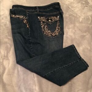 Cato Embellished Dark Blue Denim Capris